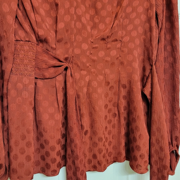 Women's Max Studio Burnt Orange Long Sleeve Flowy Blouse, Size Large - Picture 3 of 16